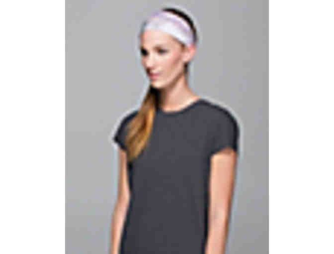 Lululemon head band, water bottle and tote bag