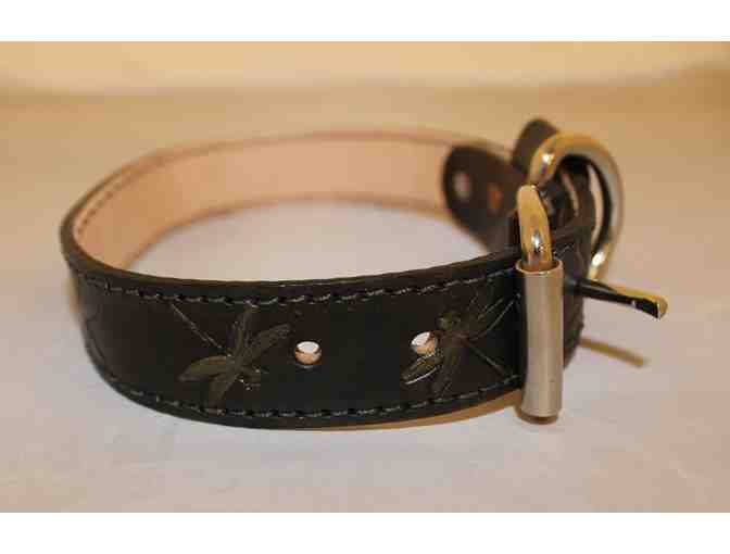 Large Leather Dog Collar with Dragonflies