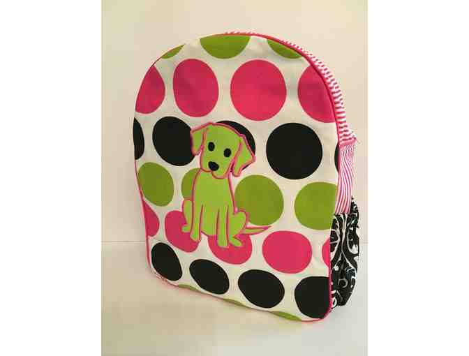 Handmade Children's Puppy Backpack in Pink and Green