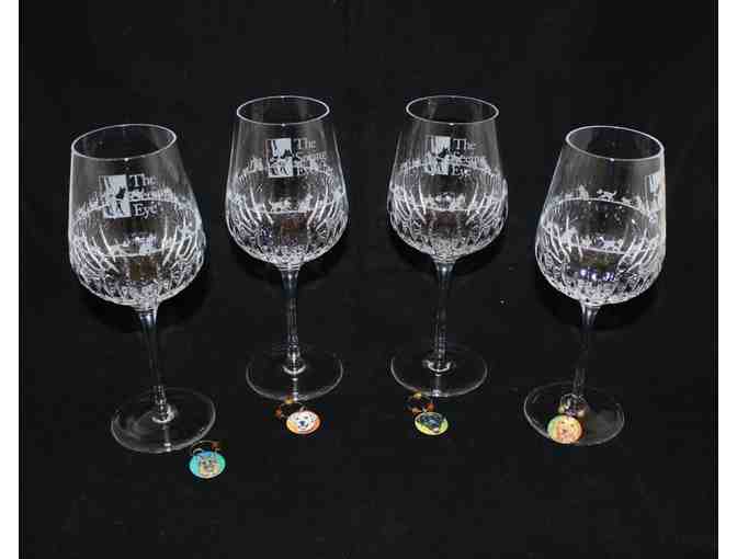 Dog-Theme Etched Crystal Wine Glasses and Seeing Eye Wine Charms