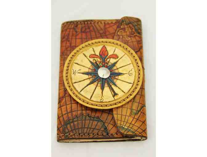 Leather Journal Cover with Vintage Map and Compass