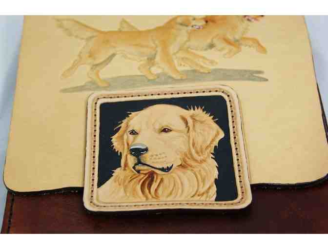 Leather Messenger Bag with Retrievers Playing