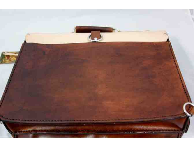 Leather Attache Case with Vintage Map of the World and Compass