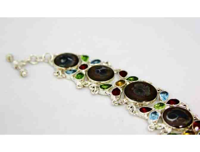 Bracelet Featuring Moroccan Mud Crack Fossil with Mozambique Garnet and Peridot