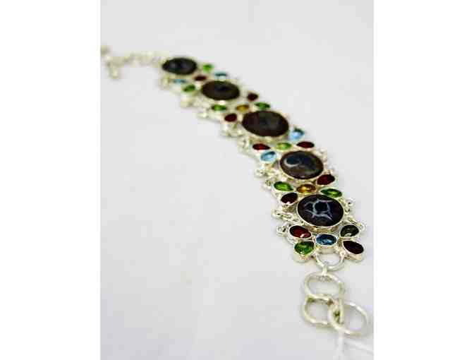 Bracelet Featuring Moroccan Mud Crack Fossil with Mozambique Garnet and Peridot