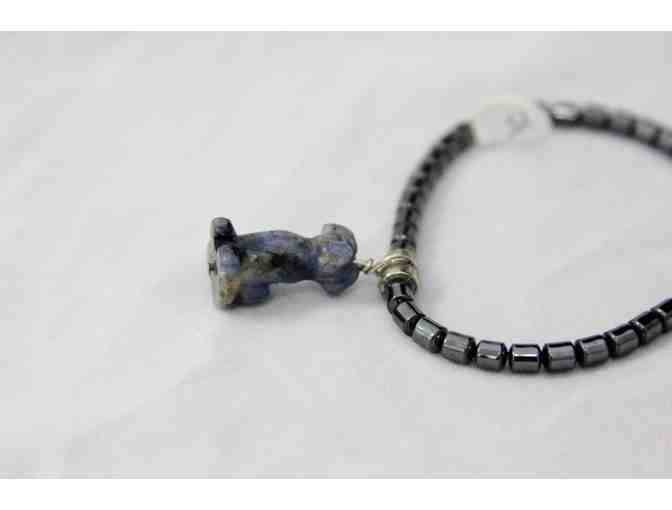 Beaded Bracelet with Blue Stone Dog Charm