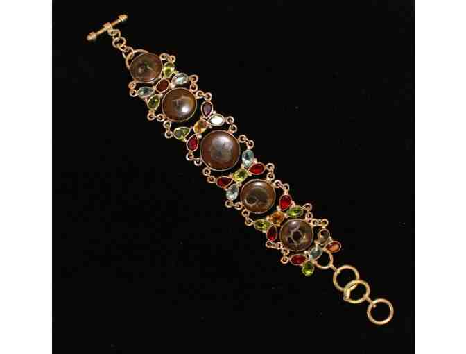 Bracelet Featuring Moroccan Mud Crack Fossil with Mozambique Garnet and Peridot