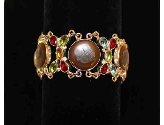 Bracelet Featuring Moroccan Mud Crack Fossil with Mozambique Garnet and Peridot