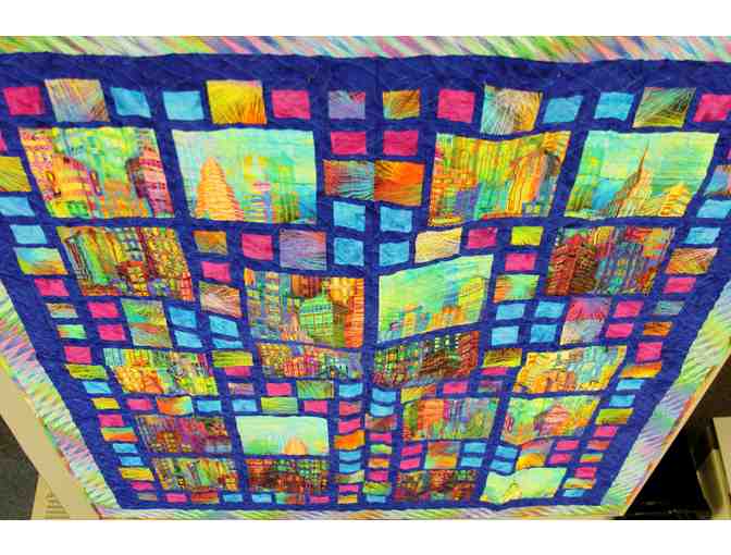 Handmade Quilt with Polychromatic City Motif