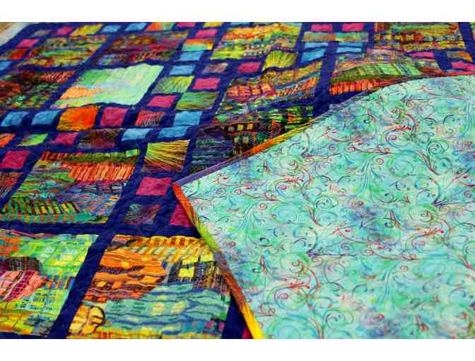 Handmade Quilt with Polychromatic City Motif