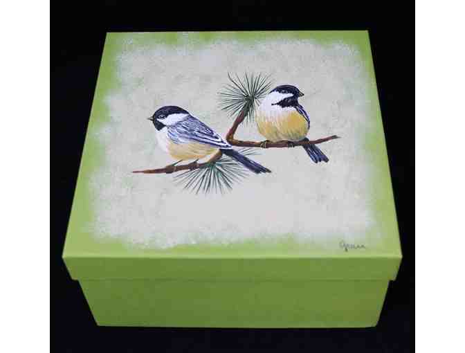 Hand Painted Box with Chickadees Filled with Greeting Cards