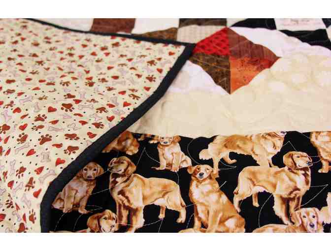 Handmade Quilt in Shades Brown, Black and Tan with Golden Retriever Border