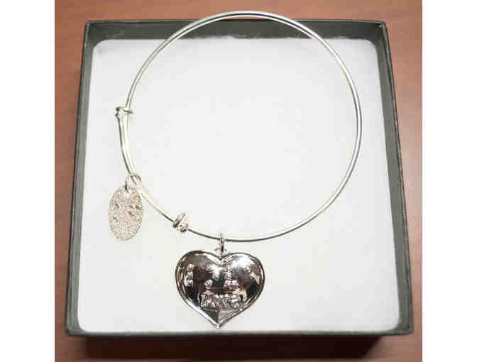 Silver-Plated Braille Love Heart Expandable Bangle