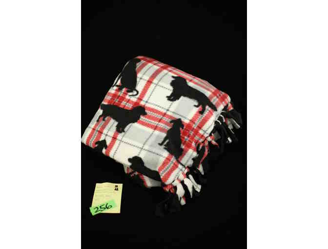 Black, White and Red Plaid Fleece Throw with Dogs