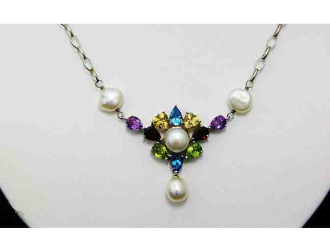 Sterling Silver Necklace with Pearls and Crystals