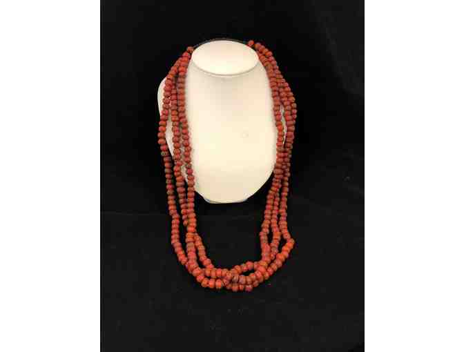 Red Coral Multi-Strand Bead Necklace with Soft Woven Closure