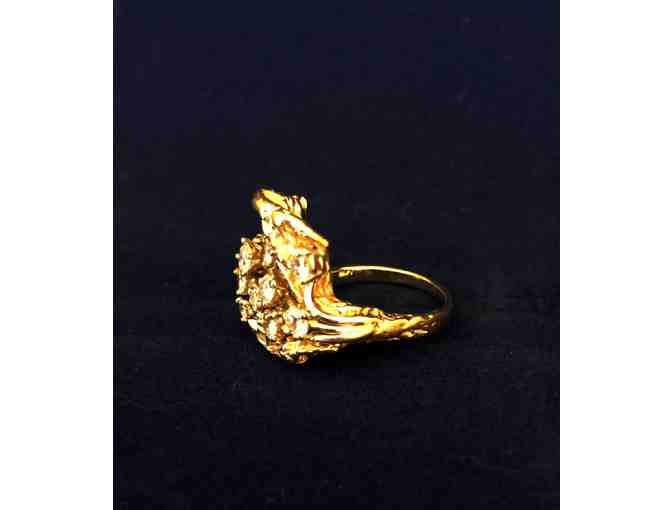 Antique Gold Leaf Ring with Diamond Flowers