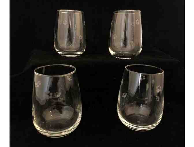 Set of 4 Crystal Paw Print Stemless Wine Glasses