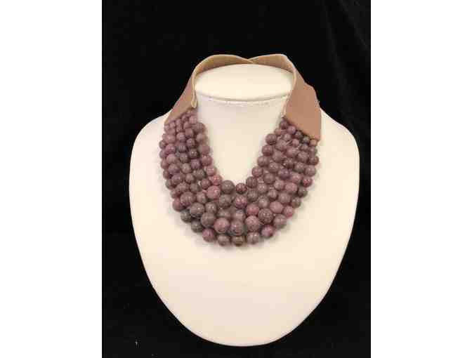 Pale Purple Stone Necklace with Soft Pink Suede Band