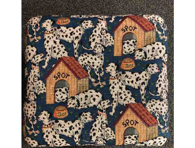Upholstered Red Oak Footstool with Dalmatians