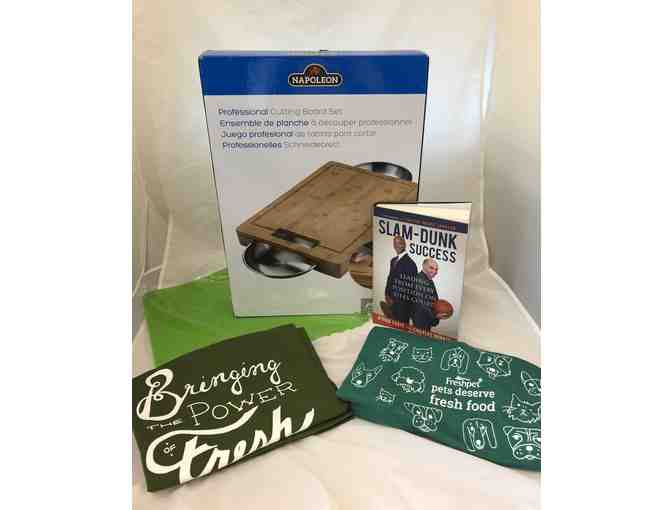 Slam Dunk Success book by Freshpet Founder and Freshpet T-shirt and Cutting Board