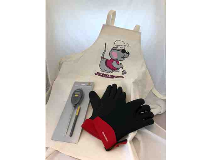 Cooking In The Dark Collection - Oven Gloves, Apron and Talking Digital Thermometer