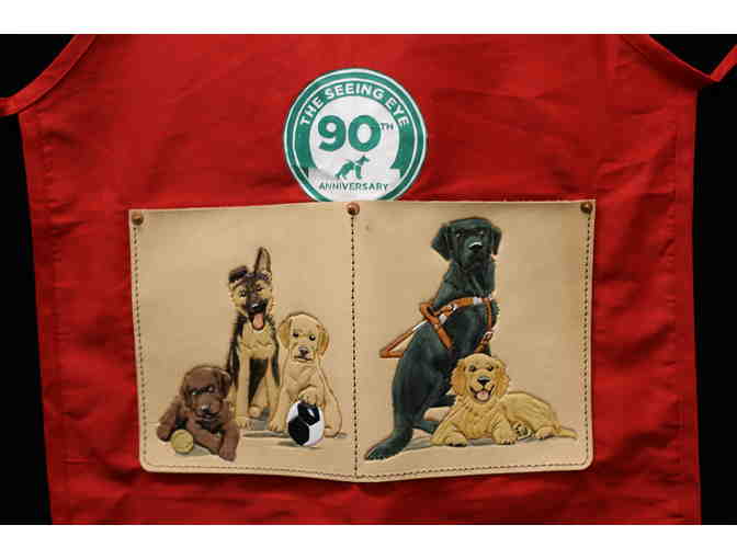The Seeing Eye Red Grooming Apron with 90th Anniversary Logo and Leather Pocket