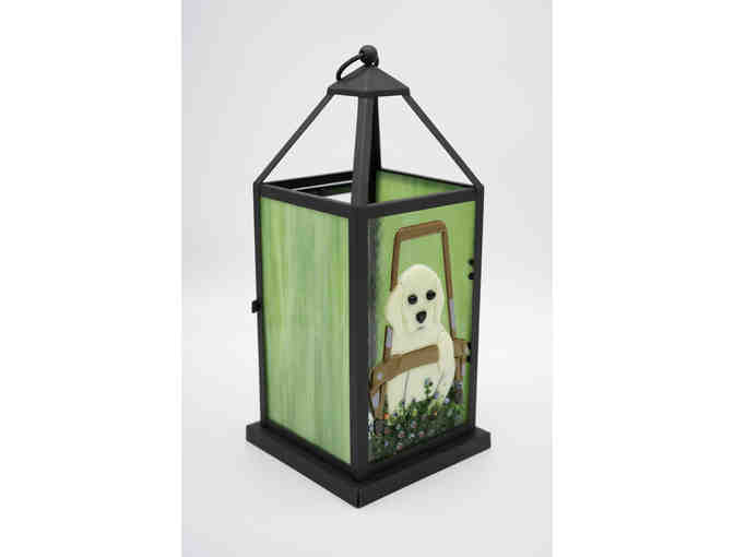 Fused Stained Glass Candle Lantern with Yellow Lab