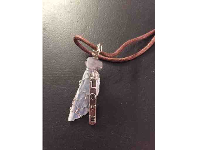 Unique Hand-Wired Natural Raw Blue Kyanite Stone and Love Pendant