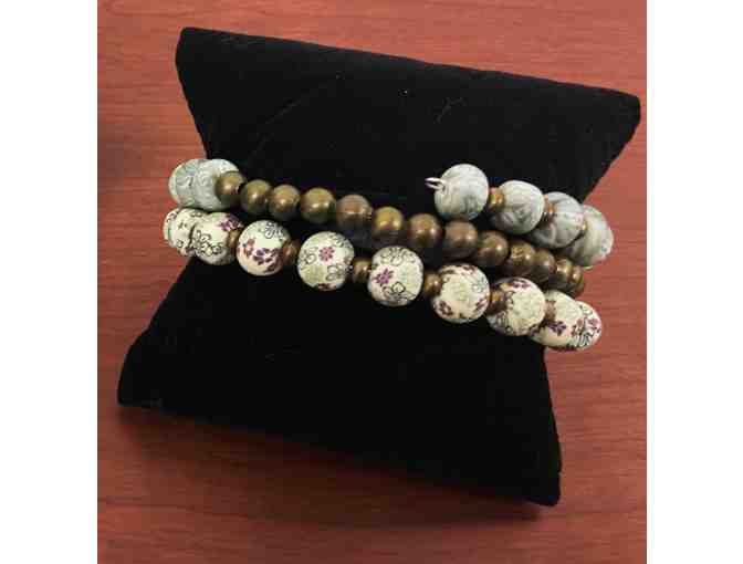 Antique Victorian Beaded Bracelet and Silver &  Pearl Post Earrings
