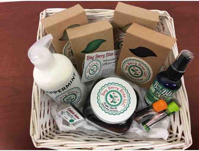 Basket of Bay Berry Bliss Handmade Soaps and Body Products