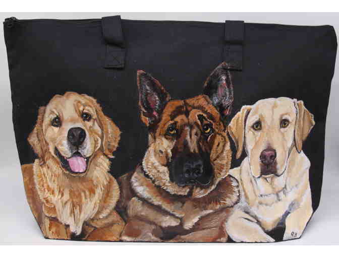 Custom Hand Painted Tote Bag with Golden, Shepherd and Yellow Lab