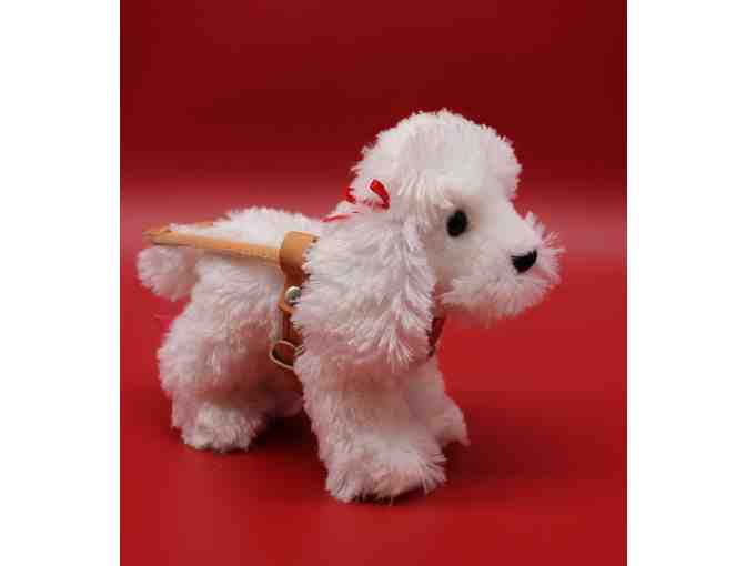 Small Plush White Poodle in Harness