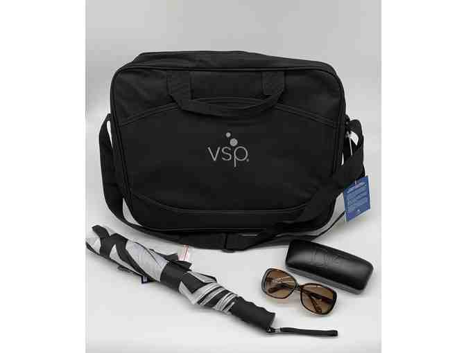 Diane Von Furstenberg Sunglasses, VSP Computer Bag, and StrombergBrand Umbrella