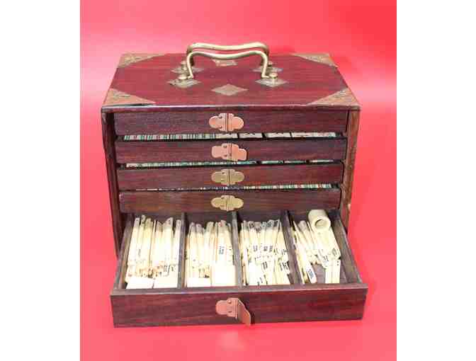 Antique Chinese Mahjong Set With Wood Box and Bone and Bamboo Tiles