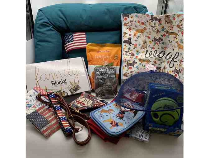 Kong Dog Bed with Leather Leash and Americana Themed Items