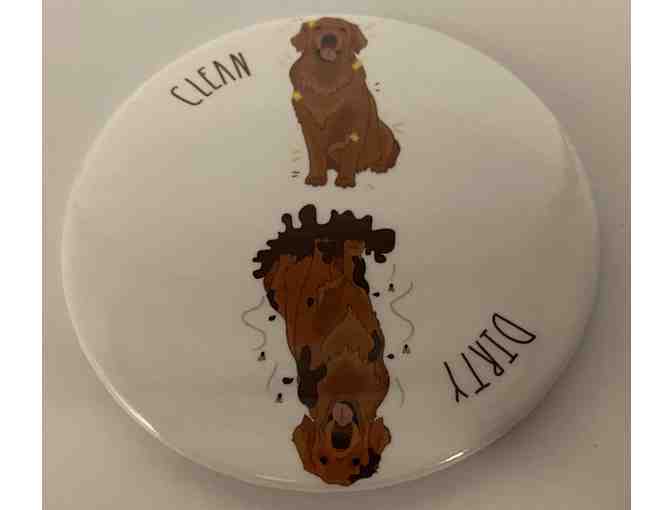Clean/Dirty Dog Dishwasher Magnet with Golden Retriever + Large Bacon Benebone