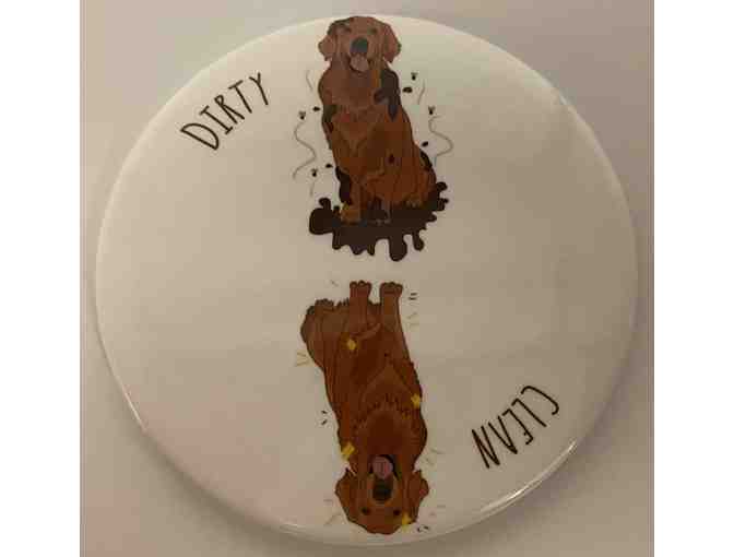 Clean/Dirty Dog Dishwasher Magnet with Golden Retriever + Large Bacon Benebone