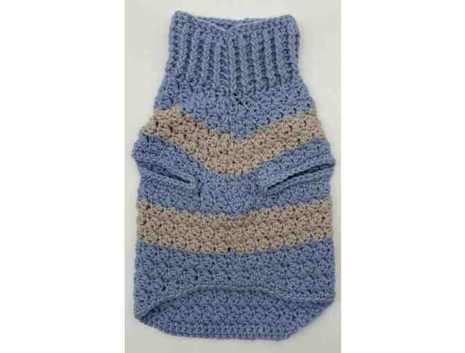 Hand-Knitted Sweater for a Small Dog in Blue and Beige