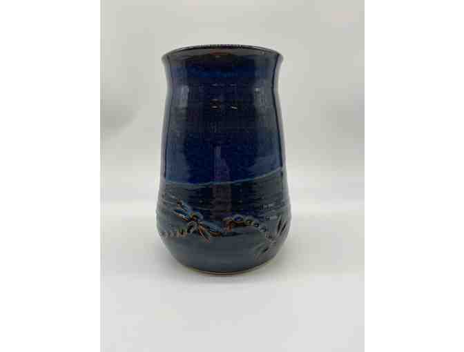 Blue Whimsical Dragonfly Stoneware Vase