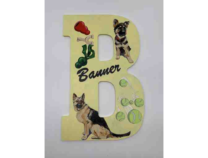 Custom, Hand Painted Letter of Your Choice with up to 3 Portraits of Pets