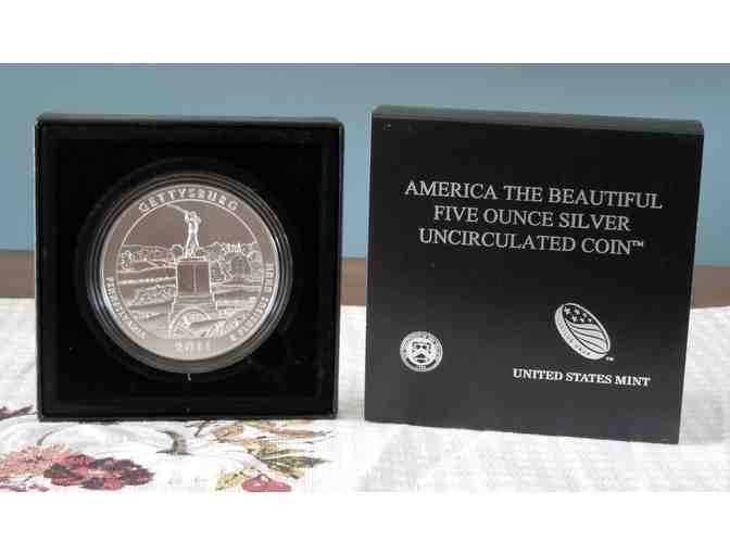 America The Beautiful - FIVE OUNCE SILVER Uncirculated Coin - 2011 NMP Gettysburg