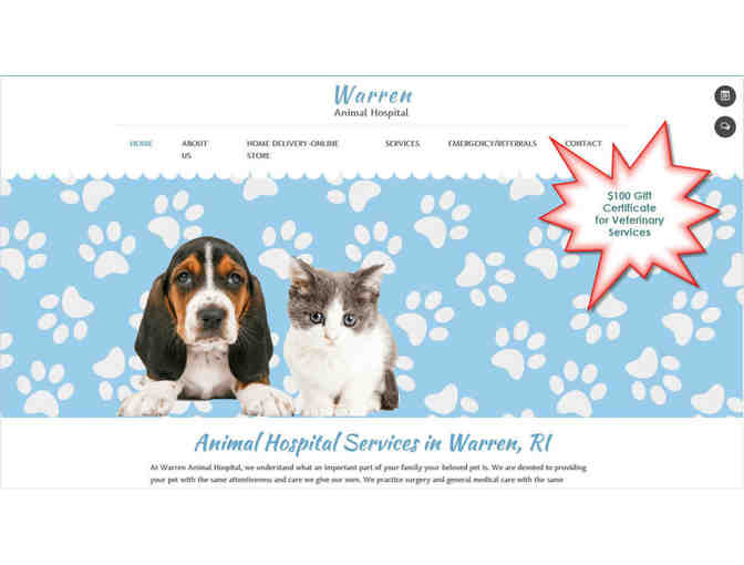 $100 G.C. to Warren Animal Hospital (Warren, RI) - Existing Client for Veterinary Services