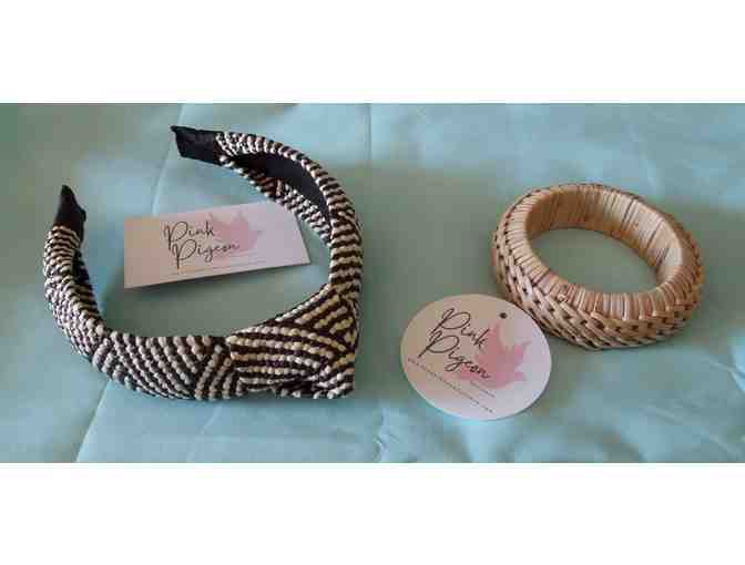 Bohemian Straw Rattan Knotted Black and White Headband with Basketweave Bangle - Photo 1