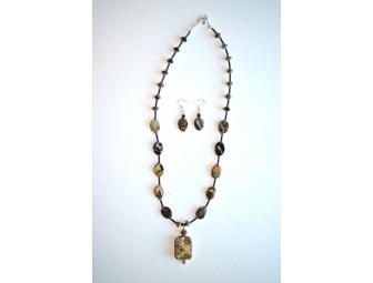 Necklace-Chinese writing Jasper w/glass beads & metal accents w/matching earrings