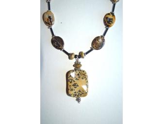 Necklace-Chinese writing Jasper w/glass beads & metal accents w/matching earrings