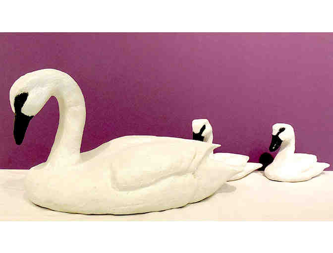 Hand Carved Sitton Duck - Mother Swan with 2 Babies