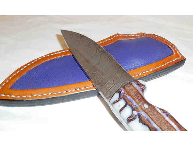 Custom Hunting Knife with Purple Leather Holder
