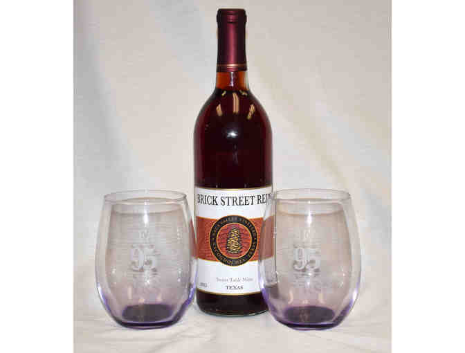 (2) Stemless SFA 95th Anniversary Wine Glasses & (1)  bottle of 'Brick Street Red' wine - Photo 1