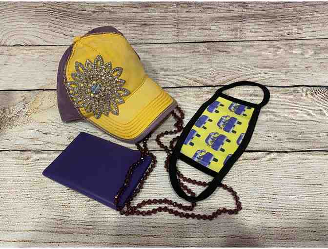 Bling Cap, Purple Beaded Necklace, Custom Mask, Purple Passport Holder - Photo 1